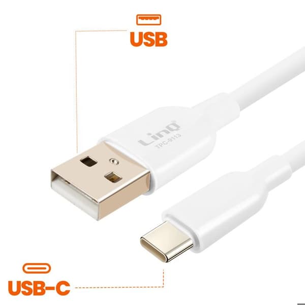 USB C / USB Snabbladdningskabel 36W Ekosilikon 1.2m LinQ Vit