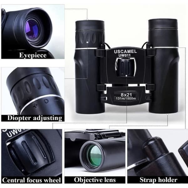 Hengxin-8x21 Compact Zoom Kikare Long Range 3000m Folding HD Kraftfullt Miniteleskop Bak4 FMC Optisk Jaktsport Svart