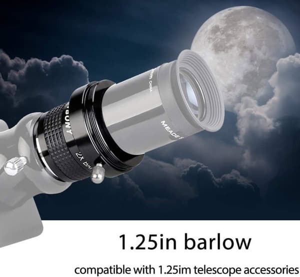 Svbony SV137 Barlow 2X, 1,25 tums Barlow-lins, FMC Metal Barlow, för okular för planetobservationsteleskop