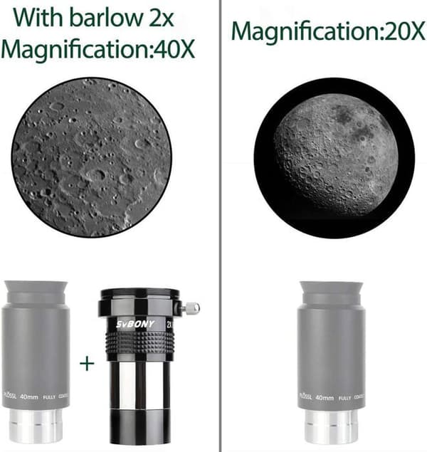 Svbony SV137 Barlow 2X, 1,25 tums Barlow-lins, FMC Metal Barlow, för okular för planetobservationsteleskop