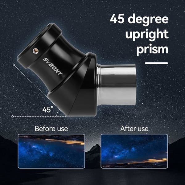 Svbony SV222 teleskopadapter, 1,25" Zenith-spegel 45° metall diagonalt prisma med tillbehör till pressring av mässing