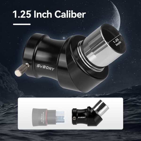 Svbony SV222 teleskopadapter, 1,25" Zenith-spegel 45° metall diagonalt prisma med tillbehör till pressring av mässing