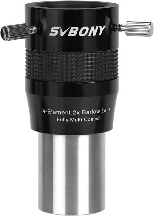 Svbony SV216 2X Barlow-teleskoplins, 1,25 tum metall Barlow 4- Elements apokromatisk FMC-lins, för fotografering