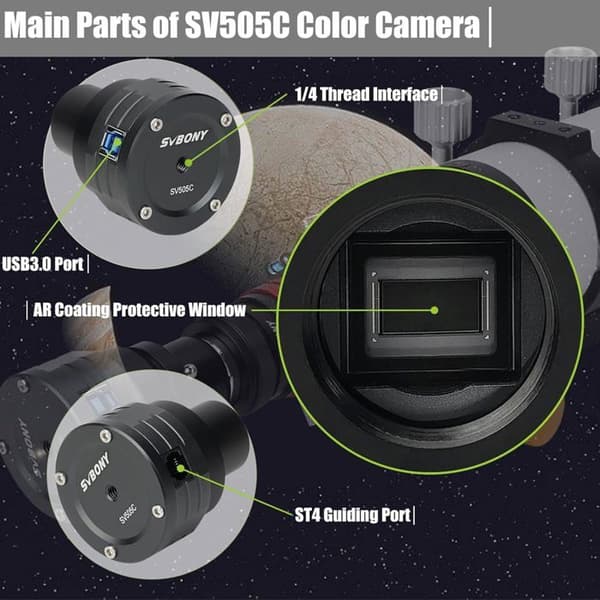 Svbony SV505C okular planetärt färgkamerateleskop, 1,25 tum 4,2 MP USB3.0, med CMOS IMX464-sensor, för autoguiding