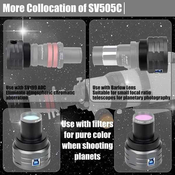 Svbony SV505C okular planetärt färgkamerateleskop, 1,25 tum 4,2 MP USB3.0, med CMOS IMX464-sensor, för autoguiding