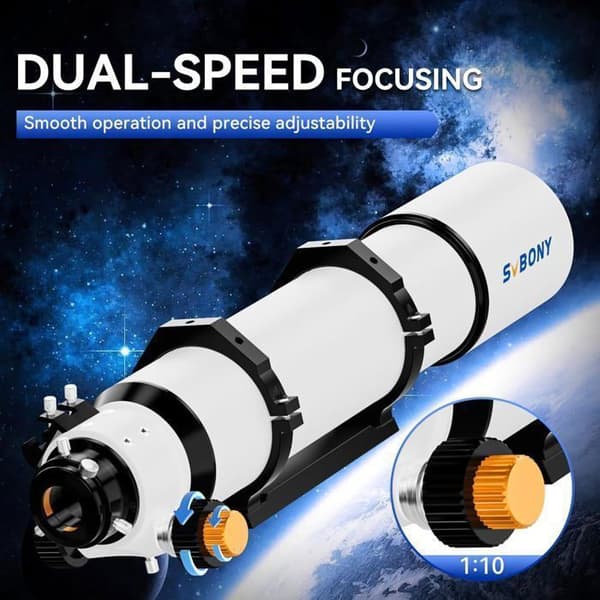 Svbony SV48P 102F6.5 Refractor Telescope, OTA Achromatic FMC Coating, 2,5" Rap Dual Speed Focusing Telescope