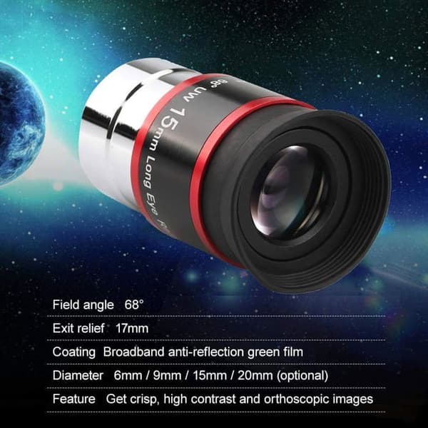 Svbony okular 1. 25", teleskopokular 15mm FMC 68 graders ultravidvinkelteleskoptillbehör, planetobservation