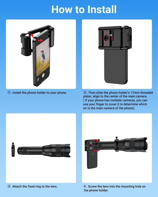APEXEL Kraftig 60X Teleobjektiv for iPhone Kameralinse og Stativ for Måneskue / Fritid