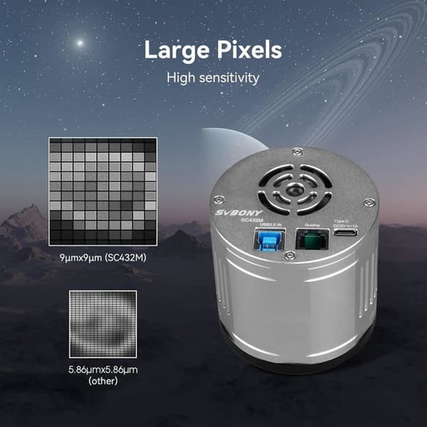Svbony SC432M Monokrom Planetkamera för Teleskop, IMX432 Astronomikamera med Global Slutare och Stora Pixlar