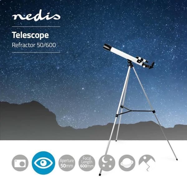 Teleskop - NEDIS - SCTE5060WT - Bländare 50 mm - Brännvidd 600 mm - Finderscope 5 x 24 - Vit / Svart