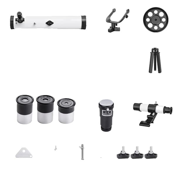Astronomisk Teleskop, 76 mm Linse, 700 mm Brændvidde, Justerbart Stativ,Standard tilbehør