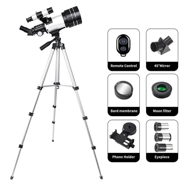 Astronomisk Refraktion Teleskop, 15-150X Forstørrelse, 70mm Objektivlinse,HVID