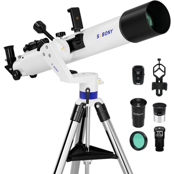 Svbony SV520 Teleskop, Öppning 90 mm, Brännvidd 800 mm, Altazimuthmontering och trådlös kontroll, Helt i metall teleskop
