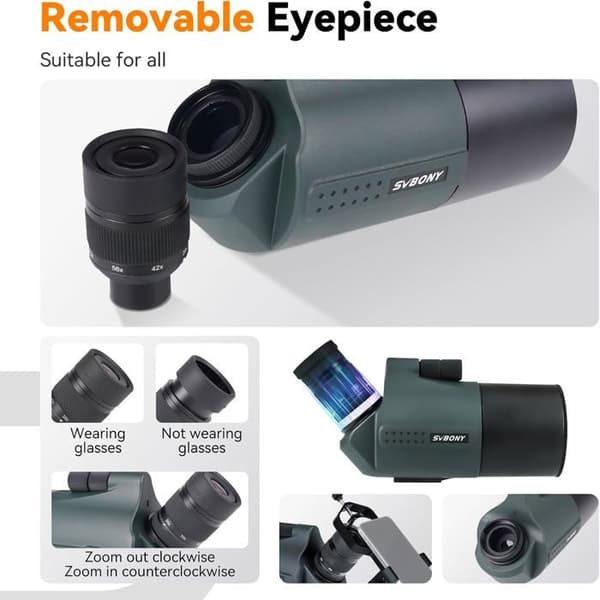 Svbony SV41Pro Mini observationsmakerteleskop med SV214Pro smartphoneadapter, 28-84 x 80 mm, kikare för skytte