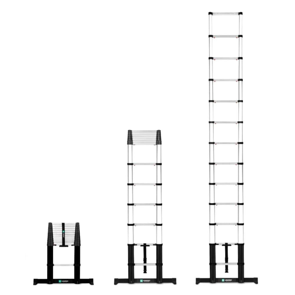 VONROC PRO Teleskopstege 3,8 meter med mjukstängning och halkfria fötter
