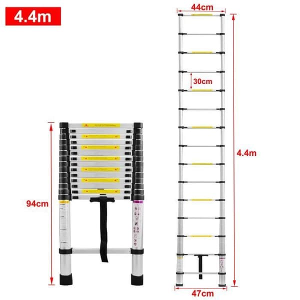 XMTECH multifunktions teleskopstege i aluminium - 15 stegpinnar - Maximal belastning 150 kg - Silver
