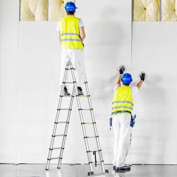 XMTECH 3.8M multifunktions hopfällbar teleskopstege i aluminium, maxlast: 150 kg - 12 stegpinnar, silver