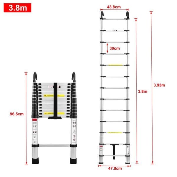 XMTECH multifunktions teleskopstege - 13 körningar - Maximal belastning 150 kg - Silver