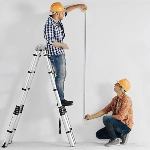 XMTECH multifunktions hopfällbar teleskopstege i aluminium - Maximal belastning 150 kg - 16 stegpinnar - Silver