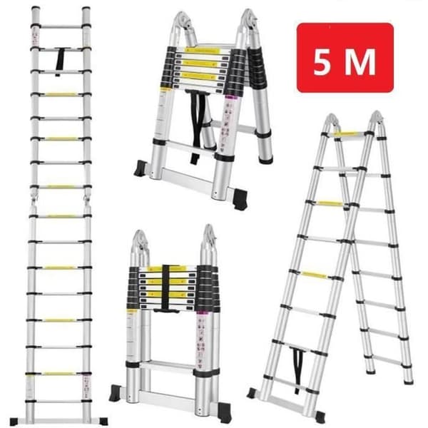 XMTECH multifunktions hopfällbar teleskopstege i aluminium - Maximal belastning 150 kg - 16 stegpinnar - Silver