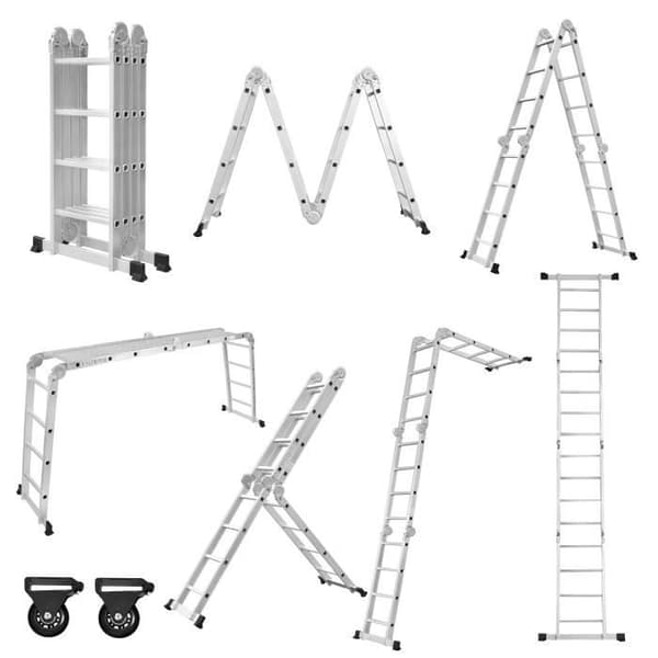 6 i 1 multifunktionsstege - XMTECH - 470 cm - Aluminium - Last 150 kg - Vikbar och bärbar
