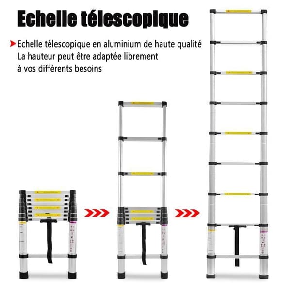 LZQ teleskopstege i aluminium - 4,4m - 15 stegpinnar - Kapacitet 150 kg