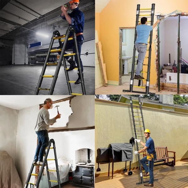 Teleskopisk hopfällbar aluminiumstege - LZQ - 5m - 16 steg - Gul-svart