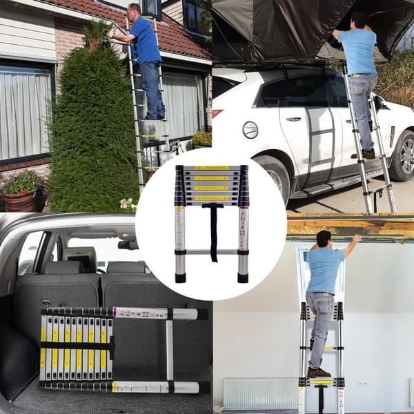 LZQ teleskopstege i aluminium - 9 stegpinnar - 2,6 m - Lastkapacitet 150 kg