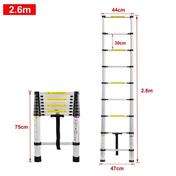 LZQ teleskopstege i aluminium - 9 stegpinnar - 2,6 m - Lastkapacitet 150 kg