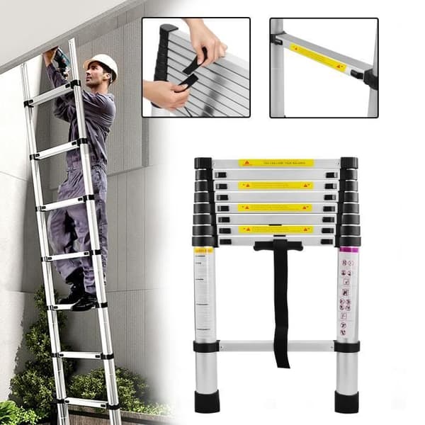 LZQ teleskopstege i aluminium - 9 stegpinnar - 2,6 m - Lastkapacitet 150 kg