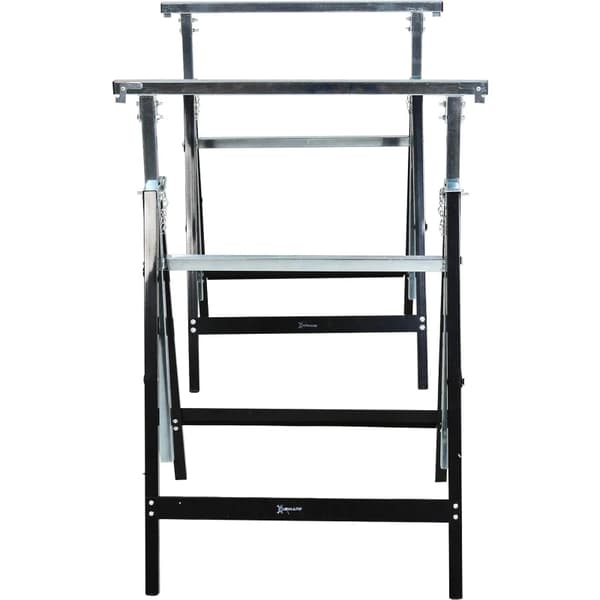 Rootz Sawhorse Work Trestle - Height Adjustable - Load Capacity 200kg - Foldable - Metal - Black - L68 x W56 x H80-130 cm