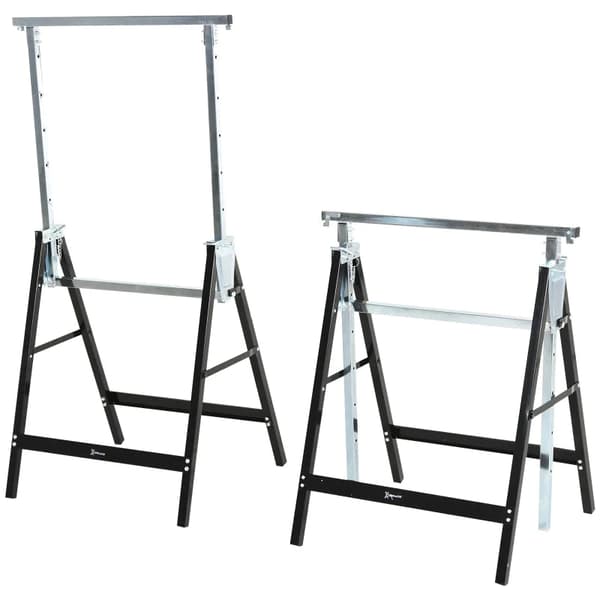 Rootz Sawhorse Work Trestle - Height Adjustable - Load Capacity 200kg - Foldable - Metal - Black - L68 x W56 x H80-130 cm