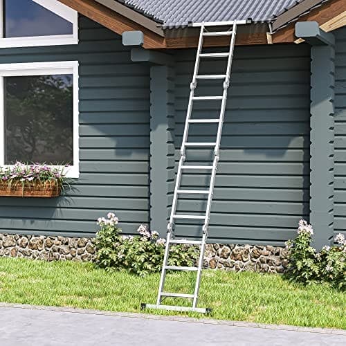 Songmics 3,5 m tikkaat, monikäyttöiset alumiinitikkaat 2 metallilevyllä, hopea