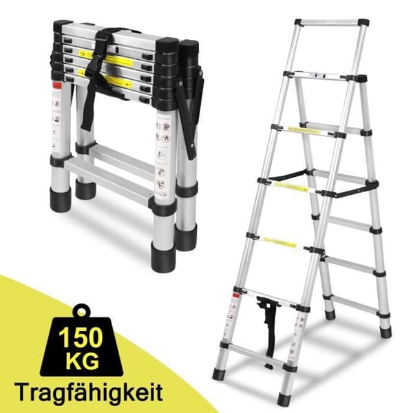 Teleskopstege - XMTECH - 1,7m+2m - Maximal belastning 150 kg - 13 steg - Aluminium