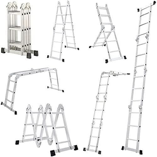YUENFONG Multifunktion 4x3 aluminiumstege med plattform 6 i 1 hopfällbar stege Aluminium ledad stege, silver
