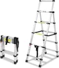 Miniatyrbild 1 av 4: YUENFONG Fällbar teleskopstege, 1,4 m + 1,7 m, aluminium, halkfri, multifunktion, A-ram, maxlast: 150 kg