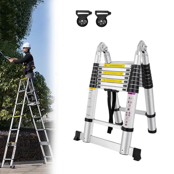 YUENFONG Fällbar teleskopstege 5m - Aluminium - Halkfri - Multifunktion - Maximal belastning: 150 kg (2,5+2,5m)