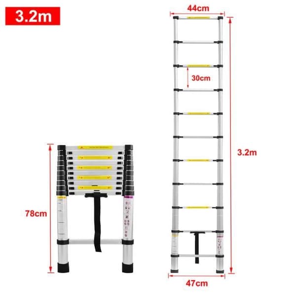 YUENFONG Teleskopstege i aluminium 3,2 m - Halkfri - Multifunktion - Glidstege - Maximal belastning: 150 kg