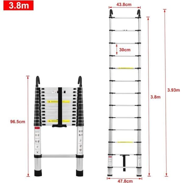 Multifunktionell Förlängningsbar Aluminiumstege - YUENFONG - 3,8M - Maxbelastning 150 kg - 12 steg