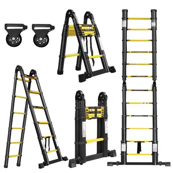 YUENFONG 3,8 m aluminium teleskopisk hopfällbar stege Halkfri maxlast 150 kg svart (1,9+1,9 m)