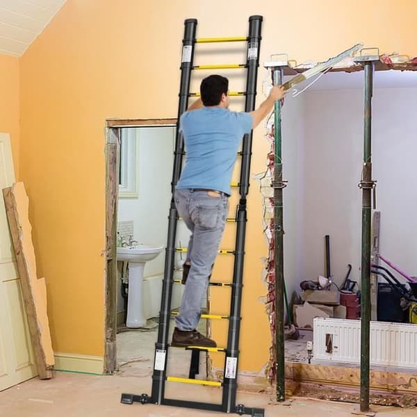 YUENFONG 3,8 m aluminium teleskopisk hopfällbar stege Halkfri maxlast 150 kg svart (1,9+1,9 m)