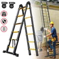 Miniatyrbild 1 av 4: YUENFONG 3,8 m aluminium teleskopisk hopfällbar stege Halkfri maxlast 150 kg svart (1,9+1,9 m)