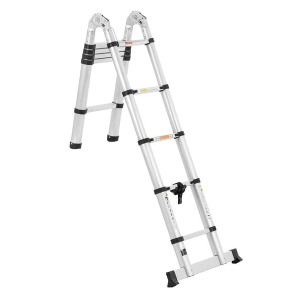 Hopfällbar teleskopstege - 12 steg - Aluminium - Höjd: 0,85–1,85/3,80 m - MSW