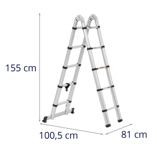 Hopfällbar teleskopstege - 12 steg - Aluminium - Höjd: 0,85–1,85/3,80 m - MSW