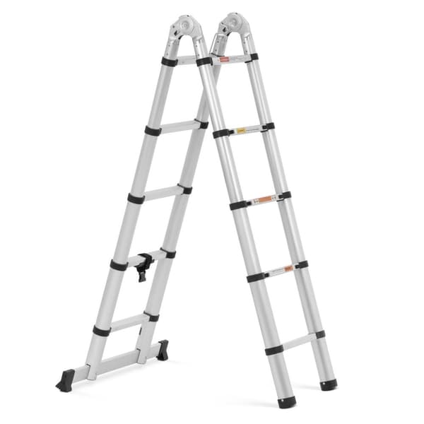 Hopfällbar teleskopstege - 12 steg - Aluminium - Höjd: 0,85–1,85/3,80 m - MSW