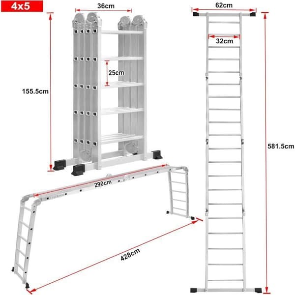 STEGE - LARS360 - 6 i 1 - 4x5 stegpinnar - Aluminium