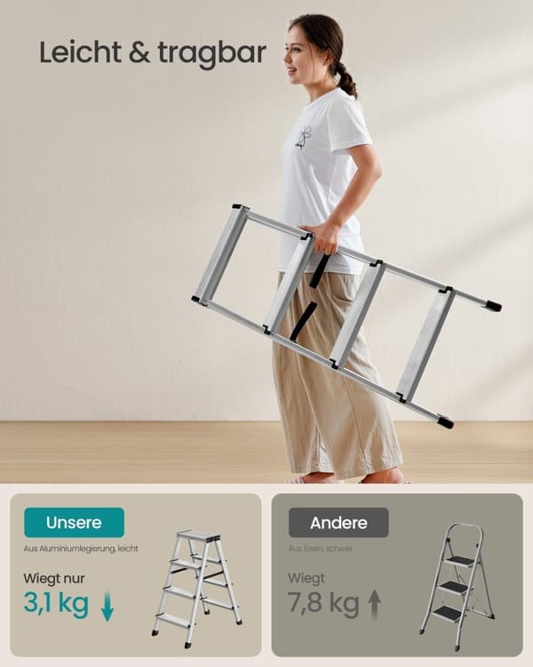 Rootz foldestige i aluminiumslegering - Trinskammel - Let, robust - 78 cm x 42 cm x 81,5 cm - 150 kg Kapacitet