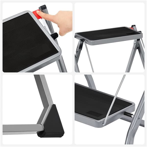 Rootz 2-stegs trappstege - Fällbar trapppall - Stabil konstruktion - Stål - 50cm x 59,5cm x 44cm