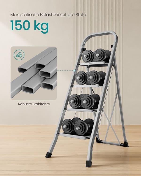 Rootz Steel Folding Stege - Step Pall - Heavy-duty - 89cm x 45cm x 127cm - Lättvikt - Dove Grey - 7,6kg - Maxbelastning 150kg