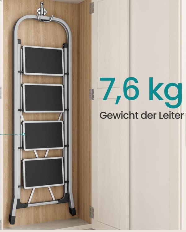 Rootz 4-stegsstege - Fällbar trapppall - Stegestege i stål - Lastkapacitet 150 kg - 89 cm x 45 cm x 127 cm
